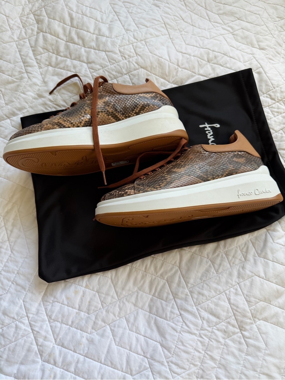 Women's Brown Snake-Print Low-Top Lace-Up Sneakers - Picture 3 of 7